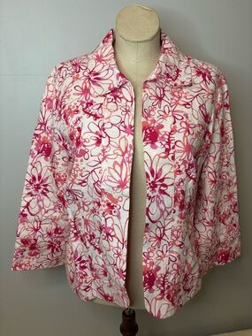 Women’s Floral Open-Front Jacket - Pink White New with Tag